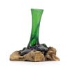 Recycled Green Beer Bottle Molten Glass Flower Vase on Wooden Base - In 2 Sizes