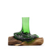 Recycled Green Beer Bottle Molten Glass Flower Vase on Wooden Base - In 2 Sizes