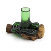 Recycled Green Beer Bottle Molten Glass Flower Vase on Wooden Base - In 2 Sizes