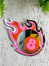 Retro Flaming Eight Ball Red Pink Wall Mirror