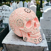 Large Decorative Pink Jewelled Skull Sculpture