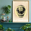 Vintage Skull With Neon Yellow Smiley Face Art Print A4