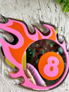 Retro Flaming Eight Ball Red Pink Wall Mirror