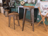 Aviation Inspired Industrial Iron Stools w/ Tan Faux Leather Seat