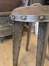 Aviation Inspired Industrial Iron Stools w/ Tan Faux Leather Seat