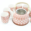 Amber & White Floral Geometric Pattern Teapot with 6 Cups Set