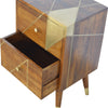 Gold Geometric Design Chestnut Bedside Drawers