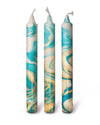 Gold & Turquoise Marble Swirl Handmade Taper Candle
