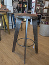 Aviation Inspired Industrial Iron Stools w/ Tan Faux Leather Seat