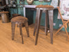 Aviation Inspired Industrial Iron Stools w/ Tan Faux Leather Seat