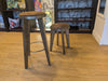 Aviation Inspired Industrial Iron Stools w/ Tan Faux Leather Seat