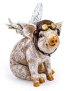 Pig figurine with wings and goggles on a white background