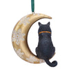 Black Cat on Crescent Moon Christmas Hanging Ornament - 9cm