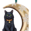 Black Cat on Crescent Moon Christmas Hanging Ornament - 9cm