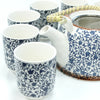 Blue & White Floral Pattern Teapot with 6 Cups Set