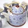 Blue & White Geometric Pattern Teapot with 6 Cups Set
