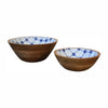 Blue and White Design Mango Wood Bowls Set of 2