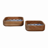Blue and White Square Mango Wood Bowl Set of 2