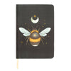 Black notebook with a bee illustration on a white background