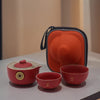Portable Black or Red Asian Money Cat Teapot Set with Two Cups - Travel Pack
