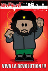 Cartoon character with a beard and a raised fist on a red background with 'Viva La Revolution' text.