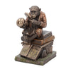 Bronze statue of a monkey on books with a sphere, on a white background