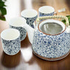 Blue & White Floral Pattern Teapot with 6 Cups Set