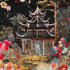 Neon Pagoda Chinoiserie Fringed Black Velvet Throw Cushion 18"