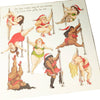 Card with illustrations of women in festive outfits pole dancing