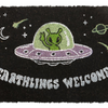Earthlings Welcome Funny Alien UFO Black Doormat