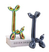 Long Neck Abstract Balloon Dogs Statues in Neon Rainbow & Metallic Blue