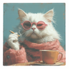 'I see you' Quirky Cat Square Glass Coaster