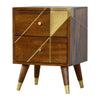 Gold Geometric Design Chestnut Bedside Drawers