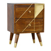 Gold Geometric Design Chestnut Bedside Drawers