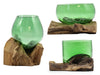 Green Recycled Beer Bottle Molten Glass Bowls on Wood - In 5 Unique Sizes & Shapes