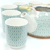 Green Mosaic Pattern Teapot Set with 6 Cups Set & Strainer