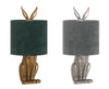 Sitting Hare Table Lamp With Velvet Shade in Gold or Silver