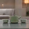 Herbal Jade Teapot Set with Smooth Gloss Finish & Two Cups