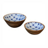 Blue and White Design Mango Wood Bowls Set of 2