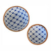 Blue and White Design Mango Wood Bowls Set of 2