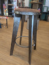 Aviation Inspired Industrial Iron Stools w/ Tan Faux Leather Seat