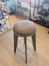 Aviation Inspired Industrial Iron Stools w/ Tan Faux Leather Seat