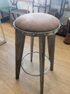 Aviation Inspired Industrial Iron Stools w/ Tan Faux Leather Seat