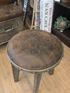 Aviation Inspired Industrial Iron Stools w/ Tan Faux Leather Seat