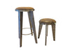 Aviation Inspired Industrial Iron Stools w/ Tan Faux Leather Seat