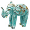 Large Tribal Wooden Elephant Statues - Gold & Turquoise/White