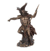 Bronze statue of a warrior with a spear on a white background