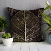 Midnight Skeletal Leaves Brown & White Sofa Cushion