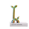 Long Neck Abstract Balloon Dogs Statues in Neon Rainbow & Metallic Blue