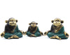 Meditating Monkey Green & Gold Brass Statues Set of 3